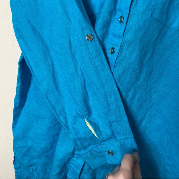Symple NYC light blue 100% linen button up shirt womens L lagenlook - Picture 7 of 9